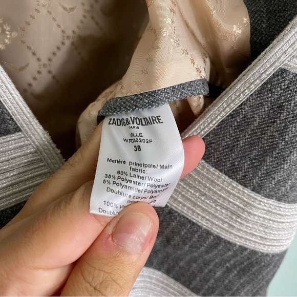 Zadig & Voltaire Ville Military Blazer Gray Silver Sz 6 - Picture 6 of 6